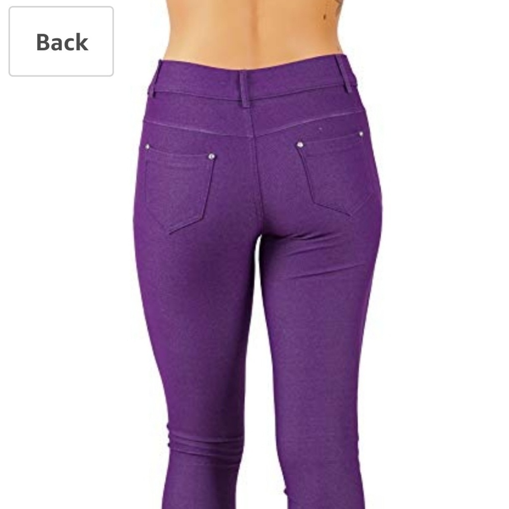 Jean Look Jeggings Tights Slim Fit Pull Up Pants - Picture 3 of 4
